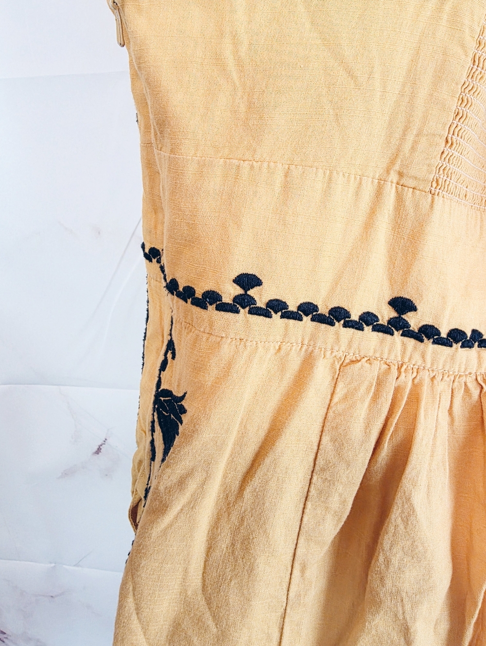 Anthropologie Floreat Y2K Floral Embroidered Dress Smocked Full Skirt Pockets - Picture 6 of 7